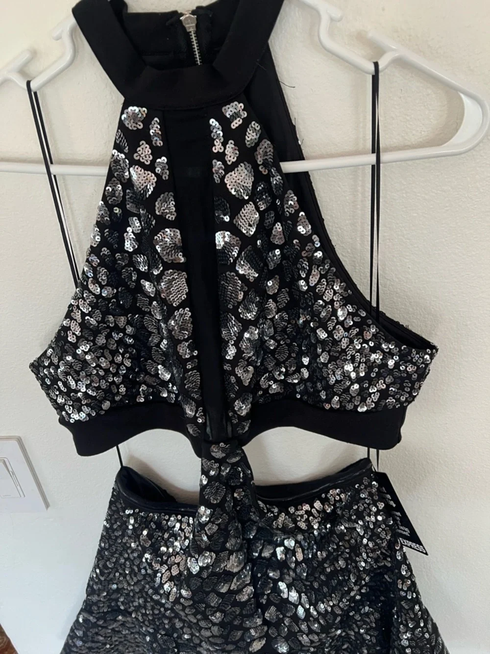 NWT Express Sequin Cutout Fit & Flare Halter Neckline Mini Dress - Picture 5 of 9